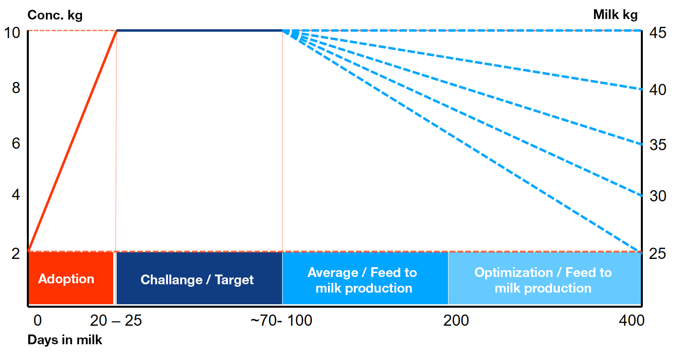 Schematic overview of a challenge feeding strategy for cows fed an individual based concentrate ration.